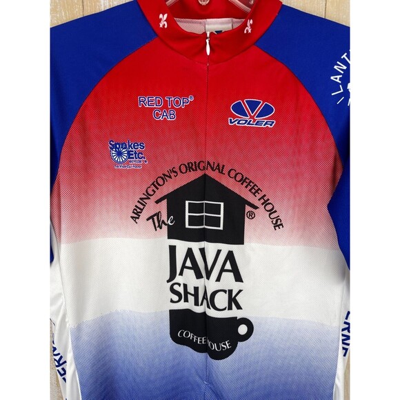 Voler Java Shack Coffee Red White & Blue Cycling Jersey Grover Beach CA Size 2XL - Picture 2 of 9